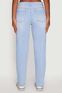 Womens WAX Mid Rise Boyfriend Cut Distressed Jeans, Blue,
