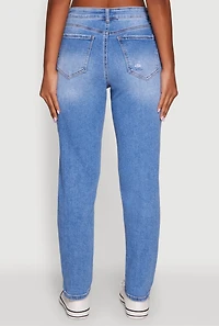 Womens WAX Mid Rise Boyfriend Cut Distressed Jeans, Blue,