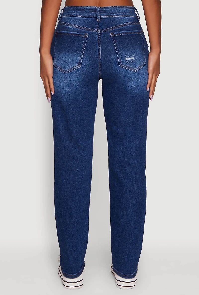 Womens WAX Mid Rise Boyfriend Cut Distressed Jeans, Blue,