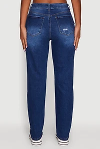 Womens WAX Mid Rise Boyfriend Cut Distressed Jeans, Blue,