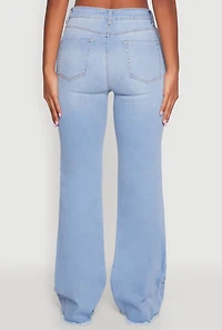 Womens WAX Whiskered Mid Rise Frayed Hem Flare Jeans, Blue, Size 1