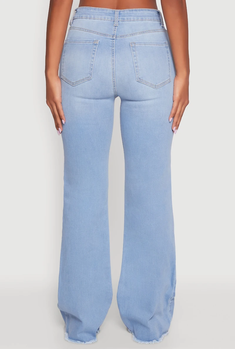 Womens WAX Whiskered Mid Rise Frayed Hem Flare Jeans, Blue, Size 13