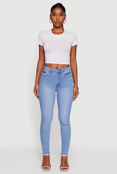Womens WAX Whiskered High Waist Skinny Jeans, Blue,