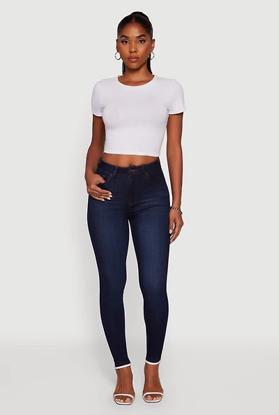 Womens WAX Whiskered High Waist Skinny Jeans, Blue,