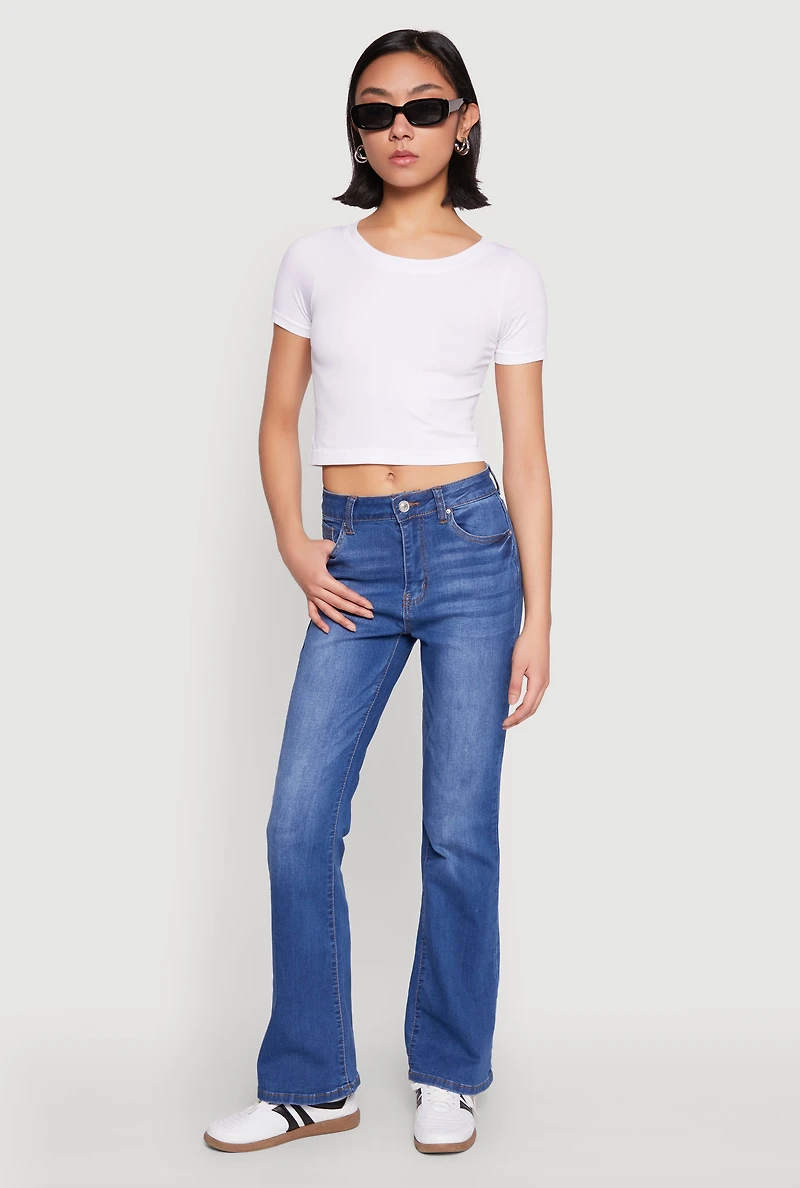 Womens WAX Boot Cut Jeans, Blue,