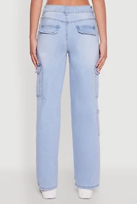 Womens WAX Wide Leg Flap Pocket Cargo Jeans, Blue,
