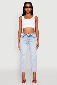 Womens WAX Distressed Straight Leg Capri Jeans, Blue, Size 1