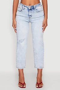 Womens WAX Distressed Straight Leg Capri Jeans, Blue, Size 1