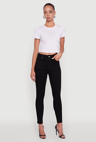 Womens WAX High Rise Solid Cropped Skinny Jeans, Black, Size S