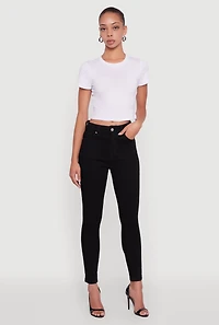Womens WAX High Rise Solid Cropped Skinny Jeans, Black, Size M