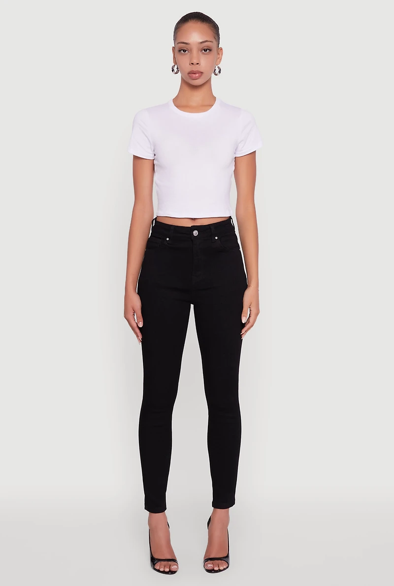 Womens WAX High Rise Solid Cropped Skinny Jeans, Black, Size S