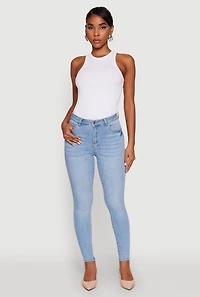 Womens WAX High Rise Solid Cropped Skinny Jeans, Blue,