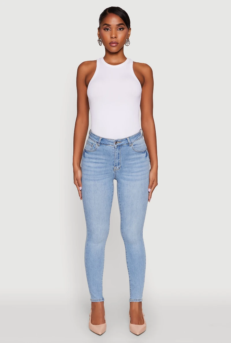 Womens WAX High Rise Solid Cropped Skinny Jeans, Blue,