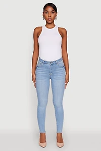 Womens WAX High Rise Solid Cropped Skinny Jeans, Blue,
