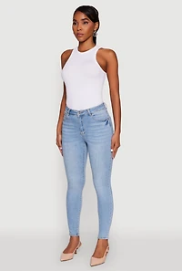 Womens WAX High Rise Solid Cropped Skinny Jeans, Blue,
