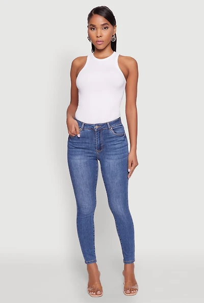 Womens WAX High Rise Solid Cropped Skinny Jeans, Blue,