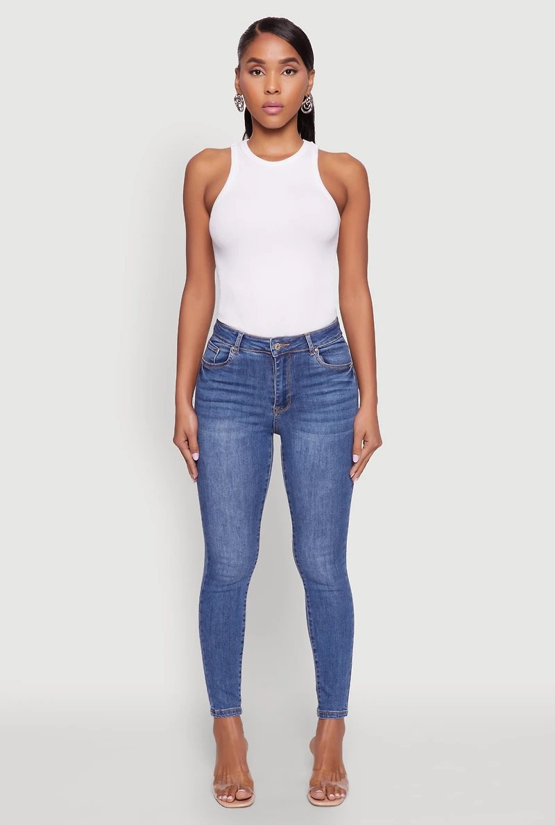 Womens WAX High Rise Solid Cropped Skinny Jeans, Blue,