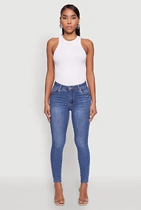Womens WAX High Rise Solid Cropped Skinny Jeans, Blue,