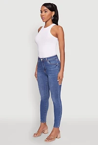 Womens WAX High Rise Solid Cropped Skinny Jeans, Blue,