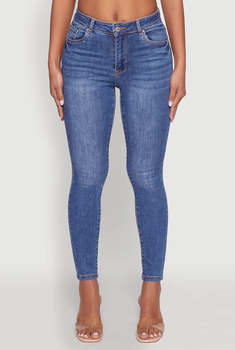 Womens WAX High Rise Solid Cropped Skinny Jeans, Blue,