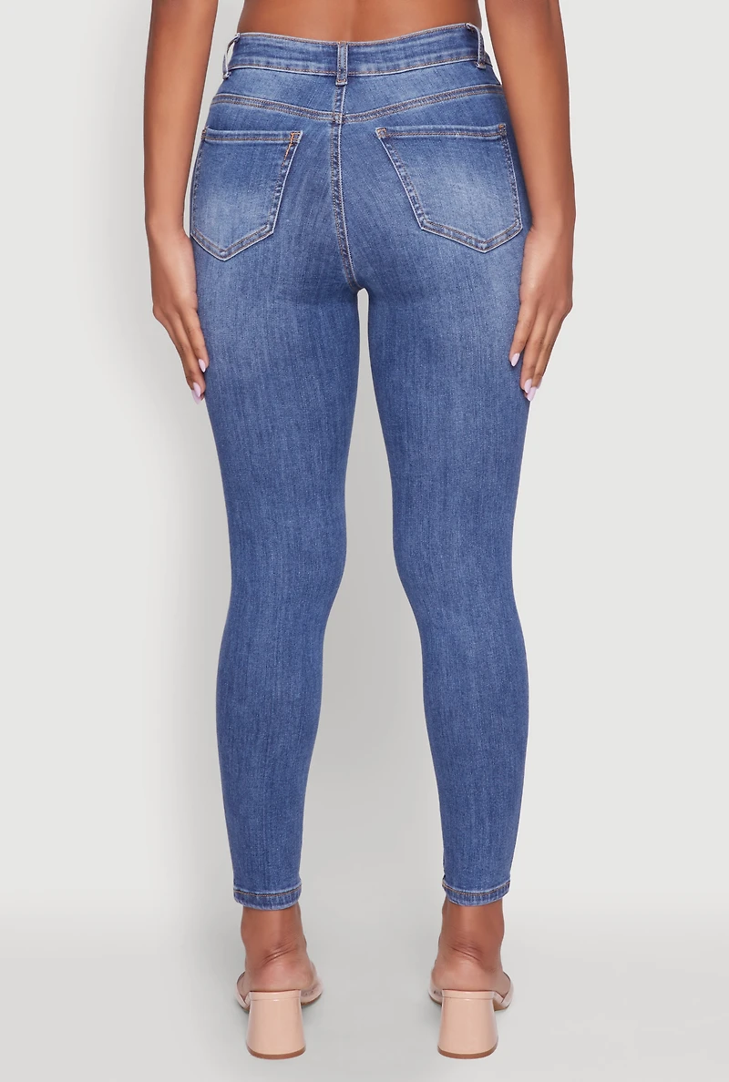 Womens WAX High Rise Solid Cropped Skinny Jeans, Blue, Size M