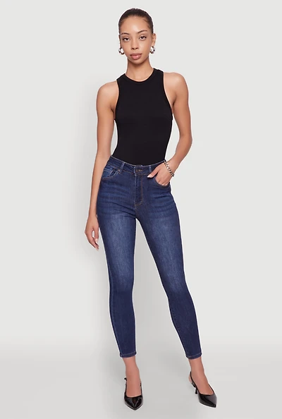 Womens WAX High Rise Solid Cropped Skinny Jeans, Blue,