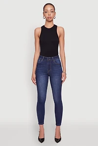Womens WAX High Rise Solid Cropped Skinny Jeans, Blue, Size S