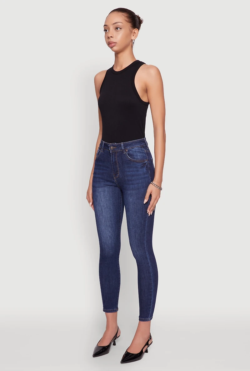Womens WAX High Rise Solid Cropped Skinny Jeans, Blue, Size S