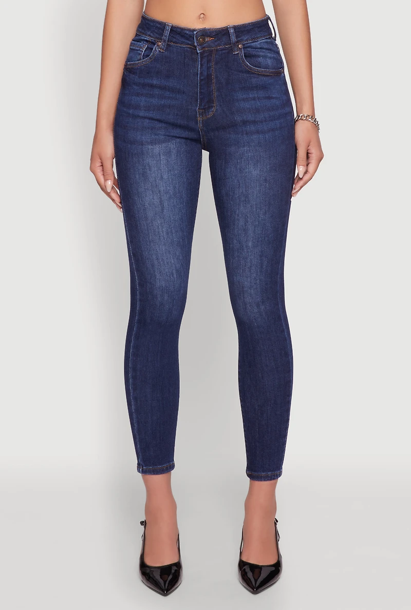 Womens WAX High Rise Solid Cropped Skinny Jeans, Blue, Size S
