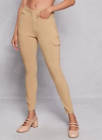 Womens High Waist Skinny Cargo Pants, Khaki, Size M