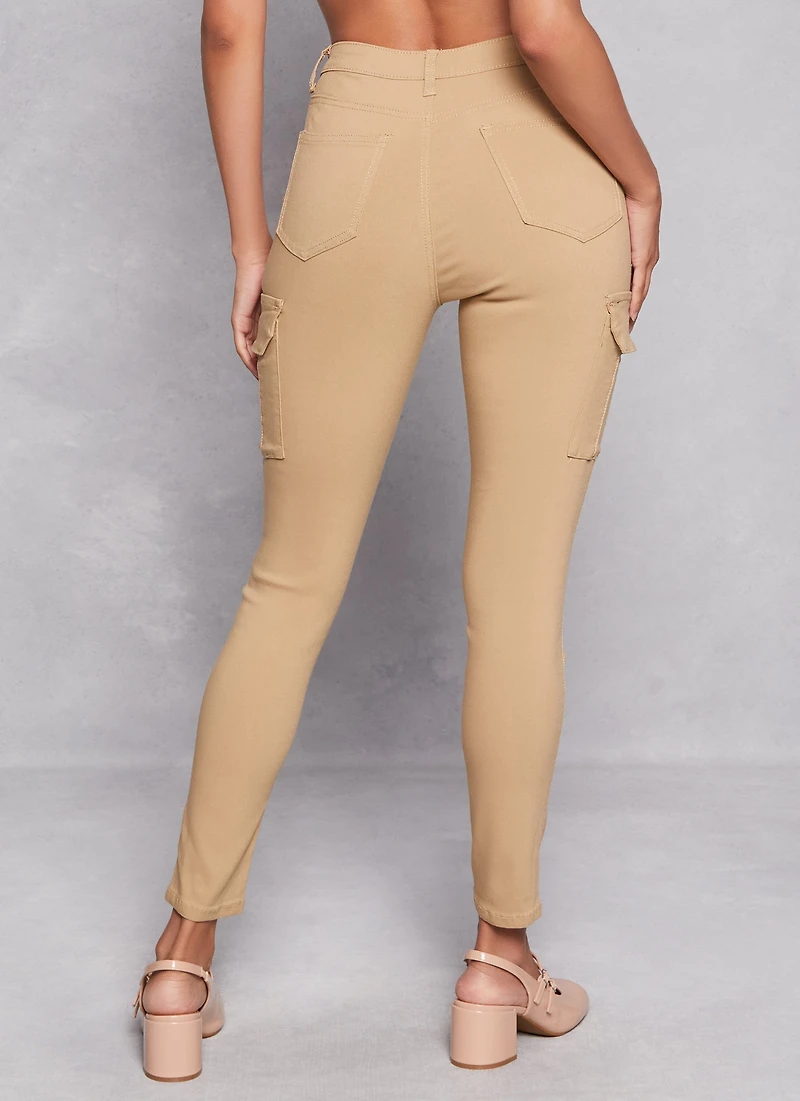 Womens High Waist Skinny Cargo Pants, Khaki, Size XL