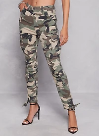 Womens Camo High Waisted Skinny Leg Cargo Pants, Green, Size M