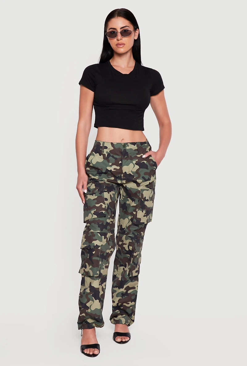 Camouflage Toggle Drawstring Hem Cargo Joggers