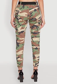 Womens Almost Famous Belted Camo Cargo Joggers, Multi, Size S