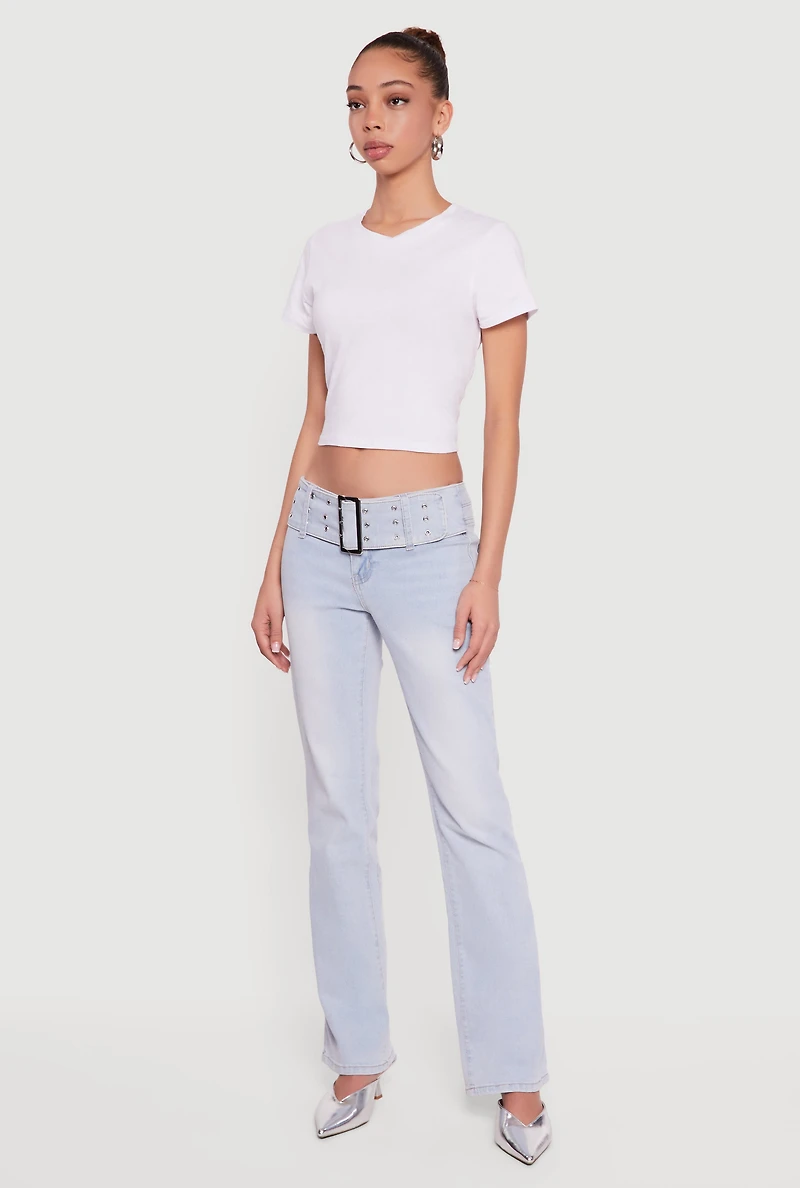 Almost Famous Belted Front Bootcut Jeans
