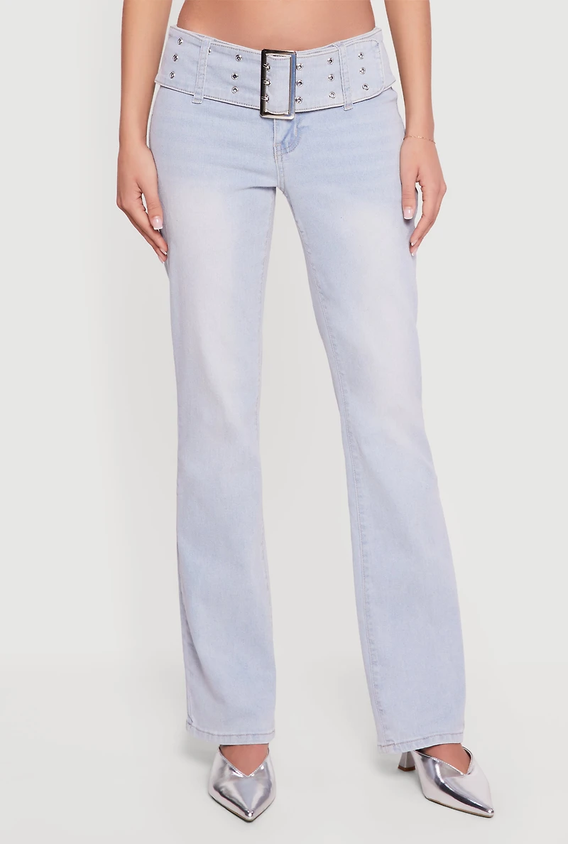 Almost Famous Belted Front Bootcut Jeans