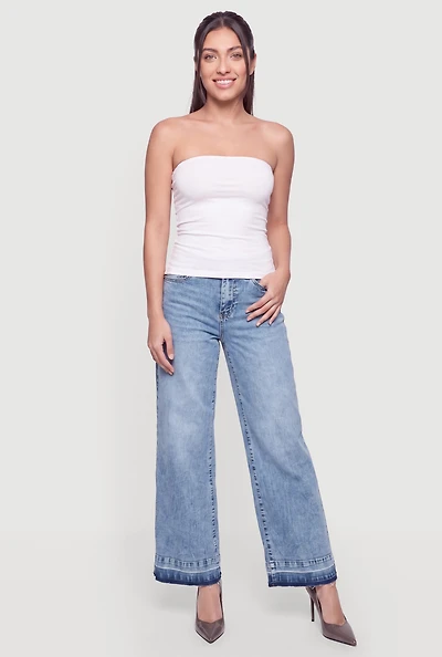 Trendy Raw Hem Wide Leg Mid Rise Jeans