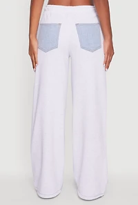 Color Block Denim Insert Drawstring Waist Sweatpants