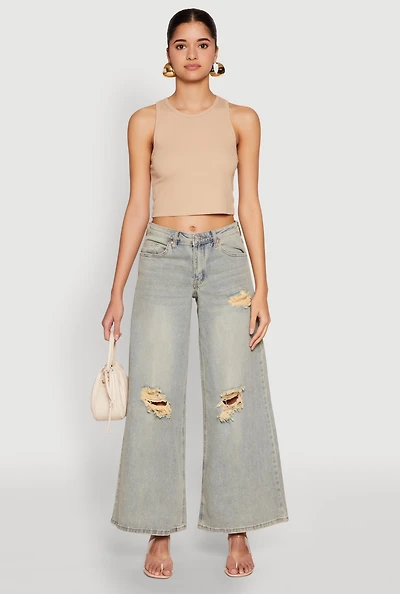 Womens Almost Famous Distressed Wide Leg Jeans, Blue, Size 5