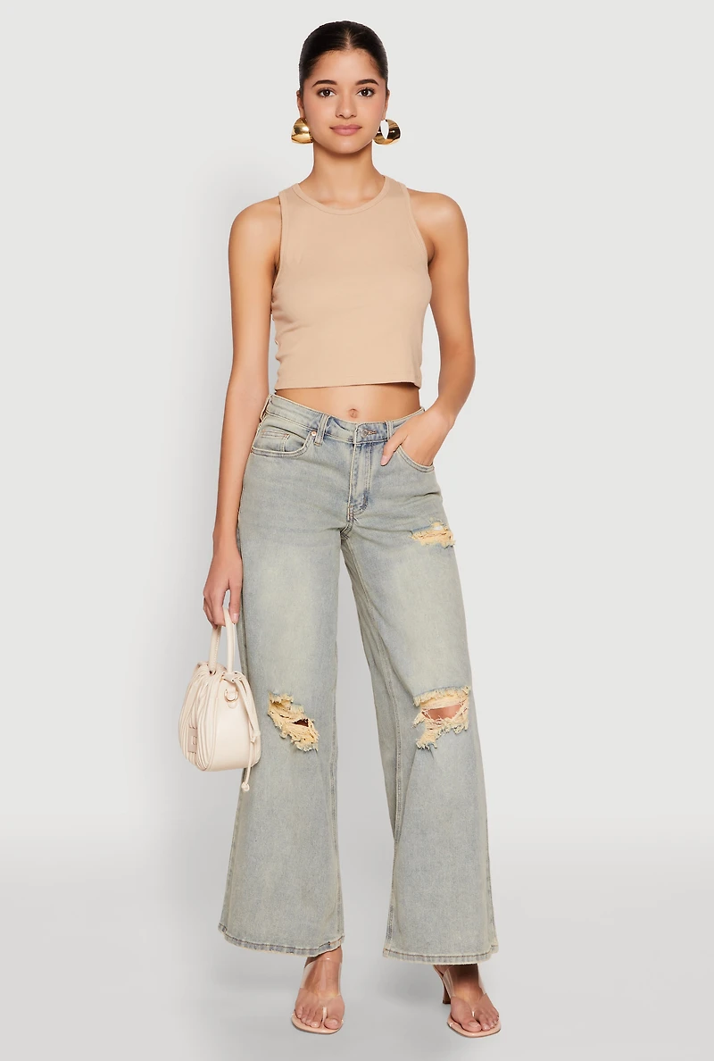Womens Almost Famous Distressed Wide Leg Jeans, Blue, Size 7