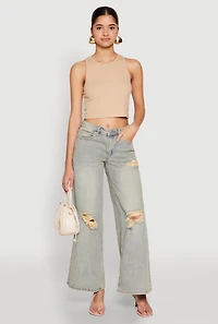 Womens Almost Famous Distressed Wide Leg Jeans, Blue, Size 7
