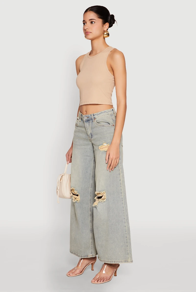 Womens Almost Famous Distressed Wide Leg Jeans, Blue, Size 7