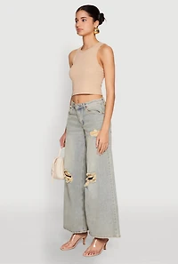 Womens Almost Famous Distressed Wide Leg Jeans, Blue, Size 7
