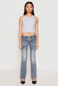 Womens Madden Girl Belted Front Boot Cut Jeans, Blue, Size 1
