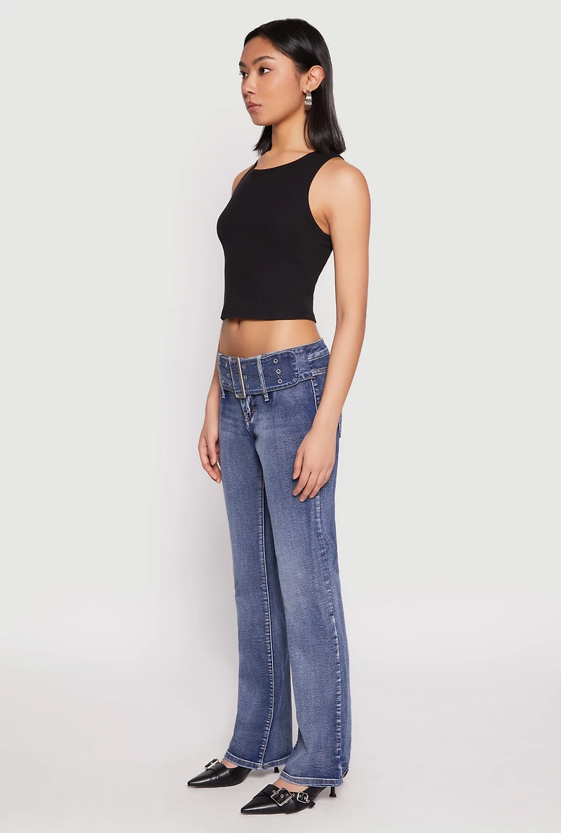 Womens Madden Girl Belted Front Boot Cut Jeans, Blue,