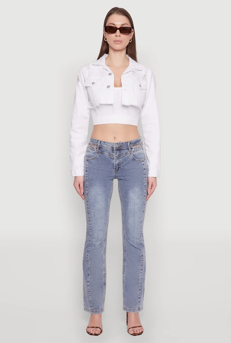 Womens Madden Girl Cut Out Pintuck Jeans, Blue, Size 1