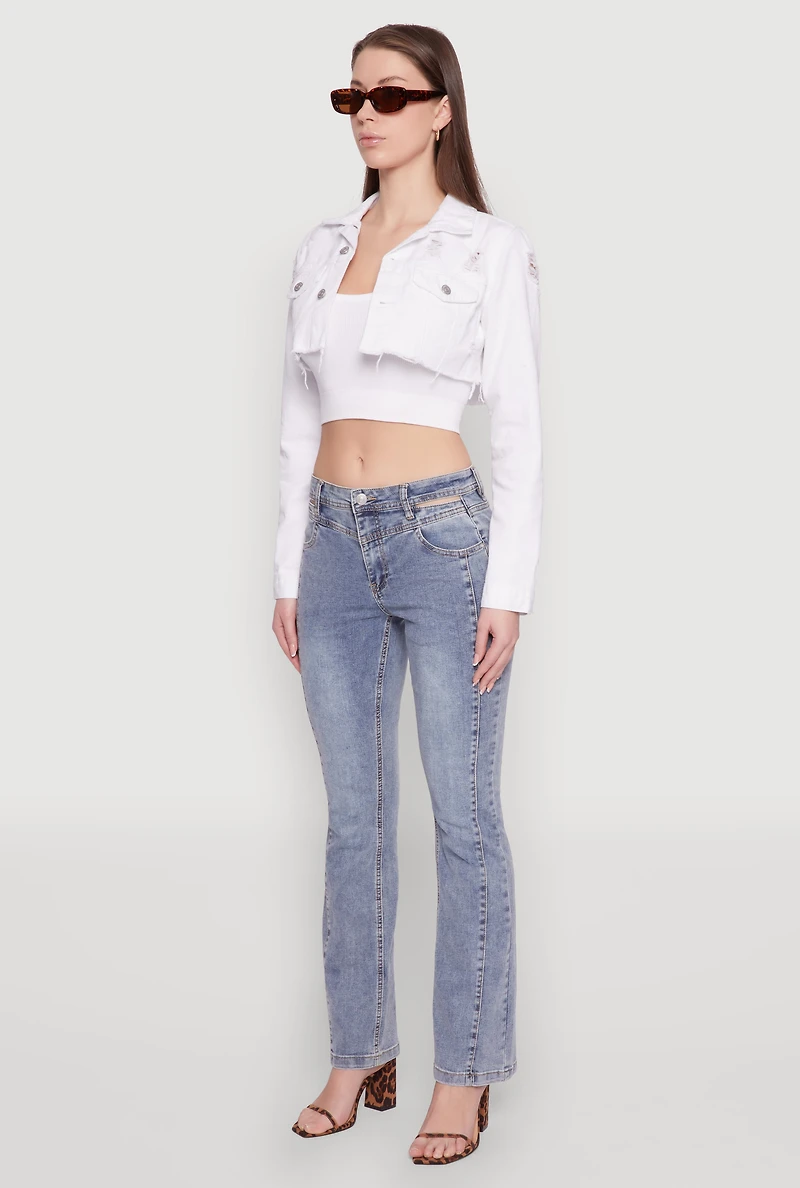 Womens Madden Girl Cut Out Pintuck Jeans, Blue, Size 1
