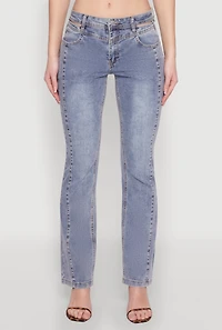 Womens Madden Girl Cut Out Pintuck Jeans, Blue, Size 1
