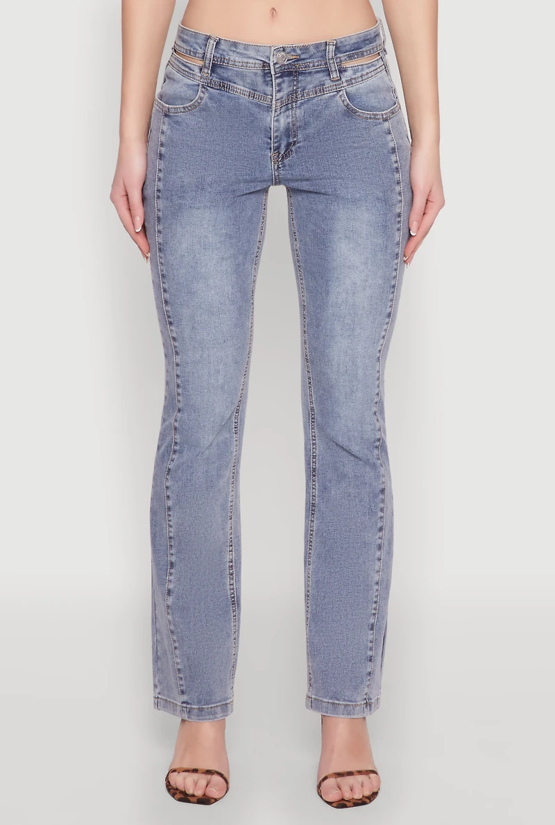 Womens Madden Girl Cut Out Pintuck Jeans, Blue, Size 7