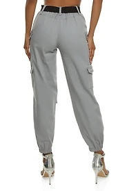 Womens Almost Famous Belted Cargo Pocket Joggers, Grey, Size XS